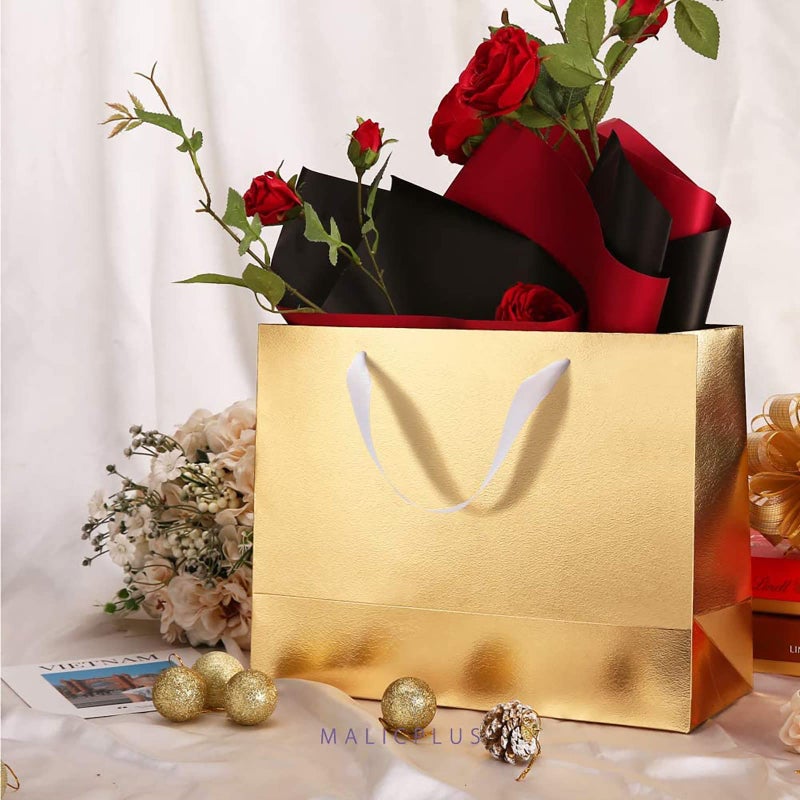 MALICPLUS 12 Large Gift Bags 13x5x10 Inches, Luxury Large Gift Bags with Handles for All Occasions (Gold with Grass Texture) - Image 3